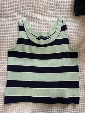 St. John Mint Green and Black Striped Knit Tank